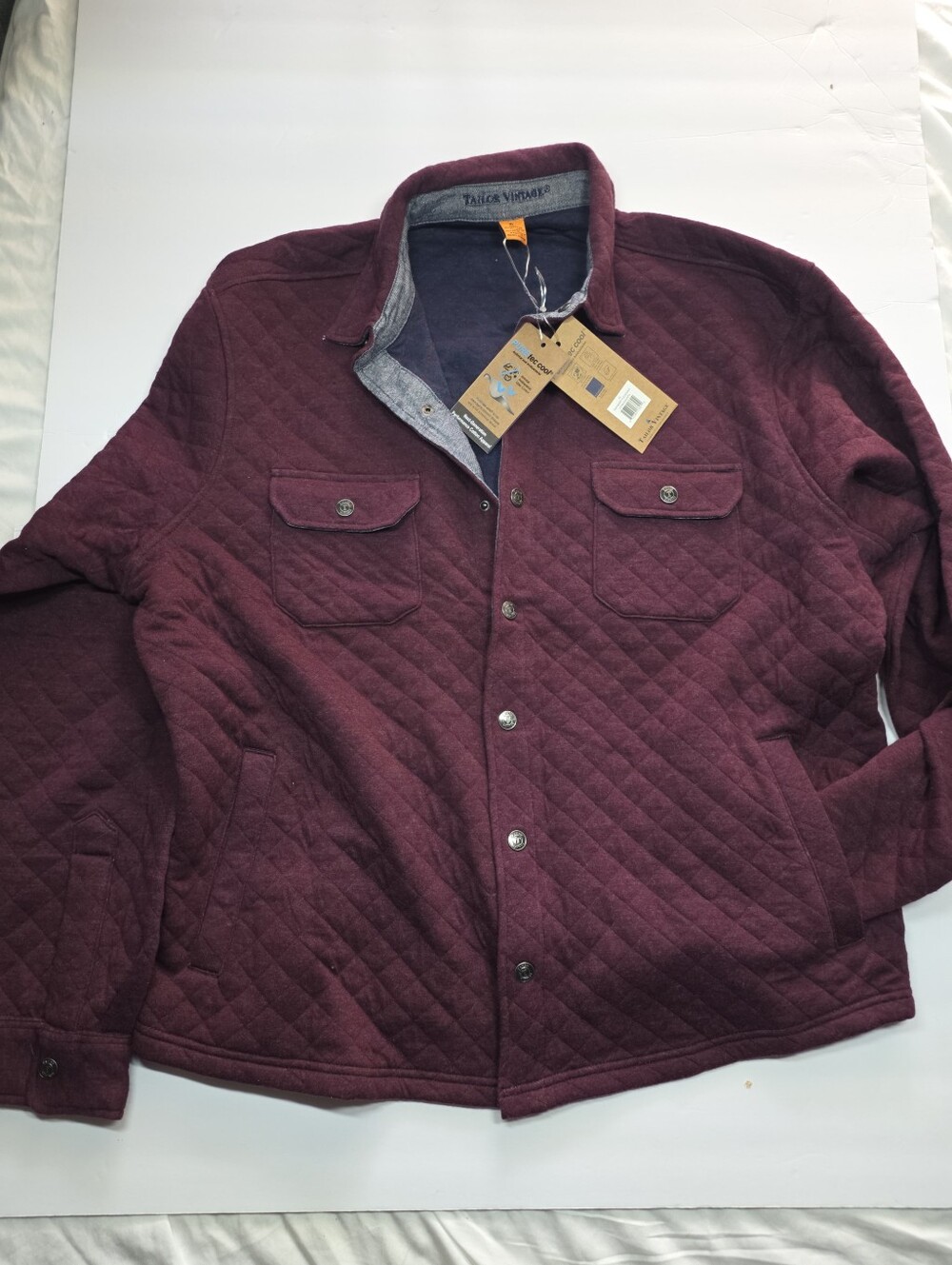 Tailor Vintage Men's Quilted Wine Shirt Jacket XL Snap Buttons